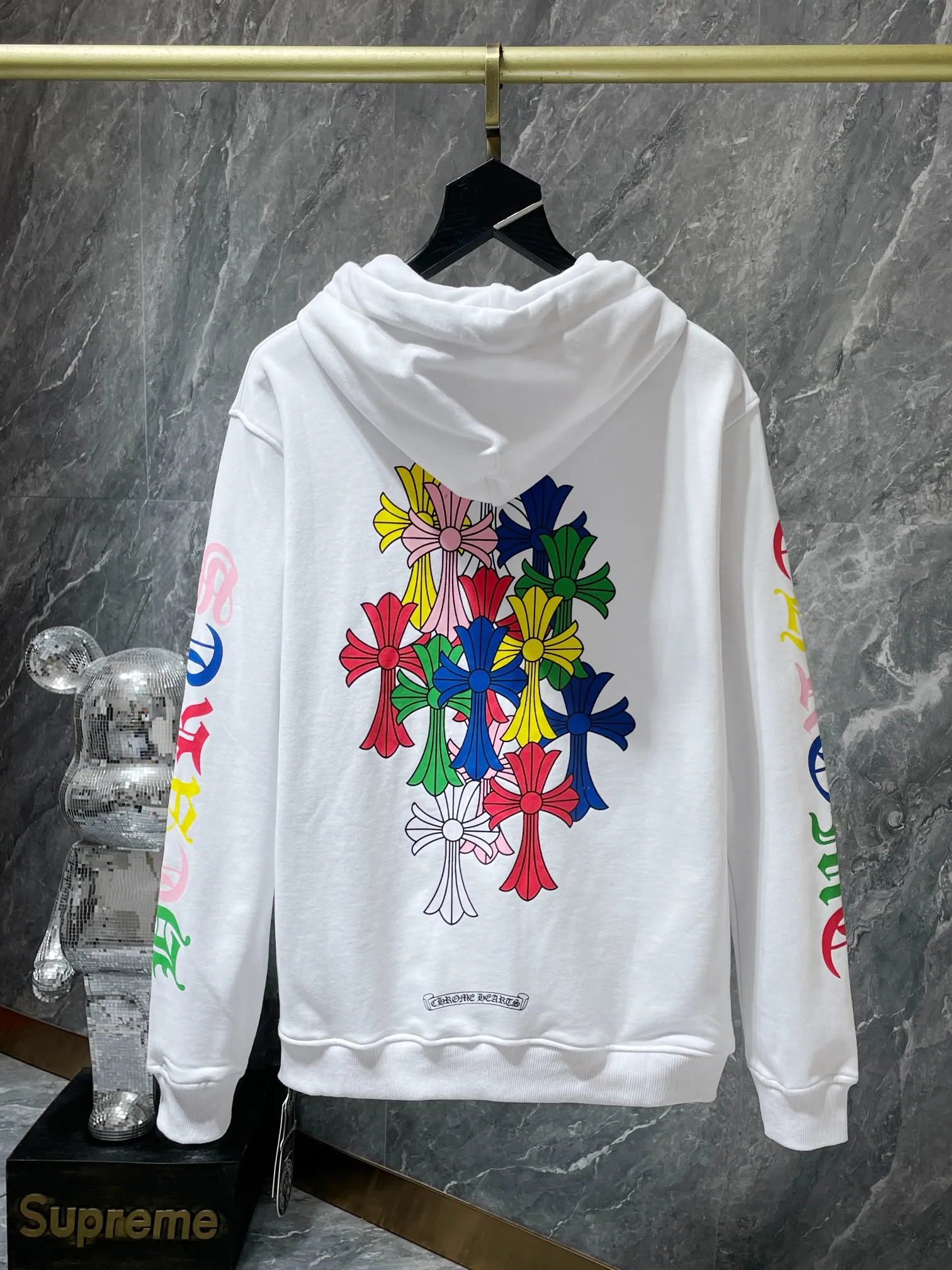 P246 Chrome Hearts Autumn and Winter 2025 simultaneous sale at counters❤️ Chrome Classic Color Phantom Cross Letter Flower Arm Hooded Sweatshirt Imported environmentally friendly glue printing and dyeing Improved customized version of 1:1 high-gram weight high-quality fabric Recommended Color: Black White Code Number: S, M, L, XL.